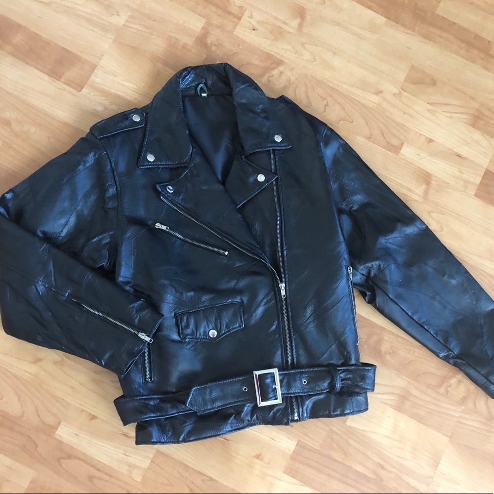 Black Leather Motorcycle Jacket - Picture 3 of 8